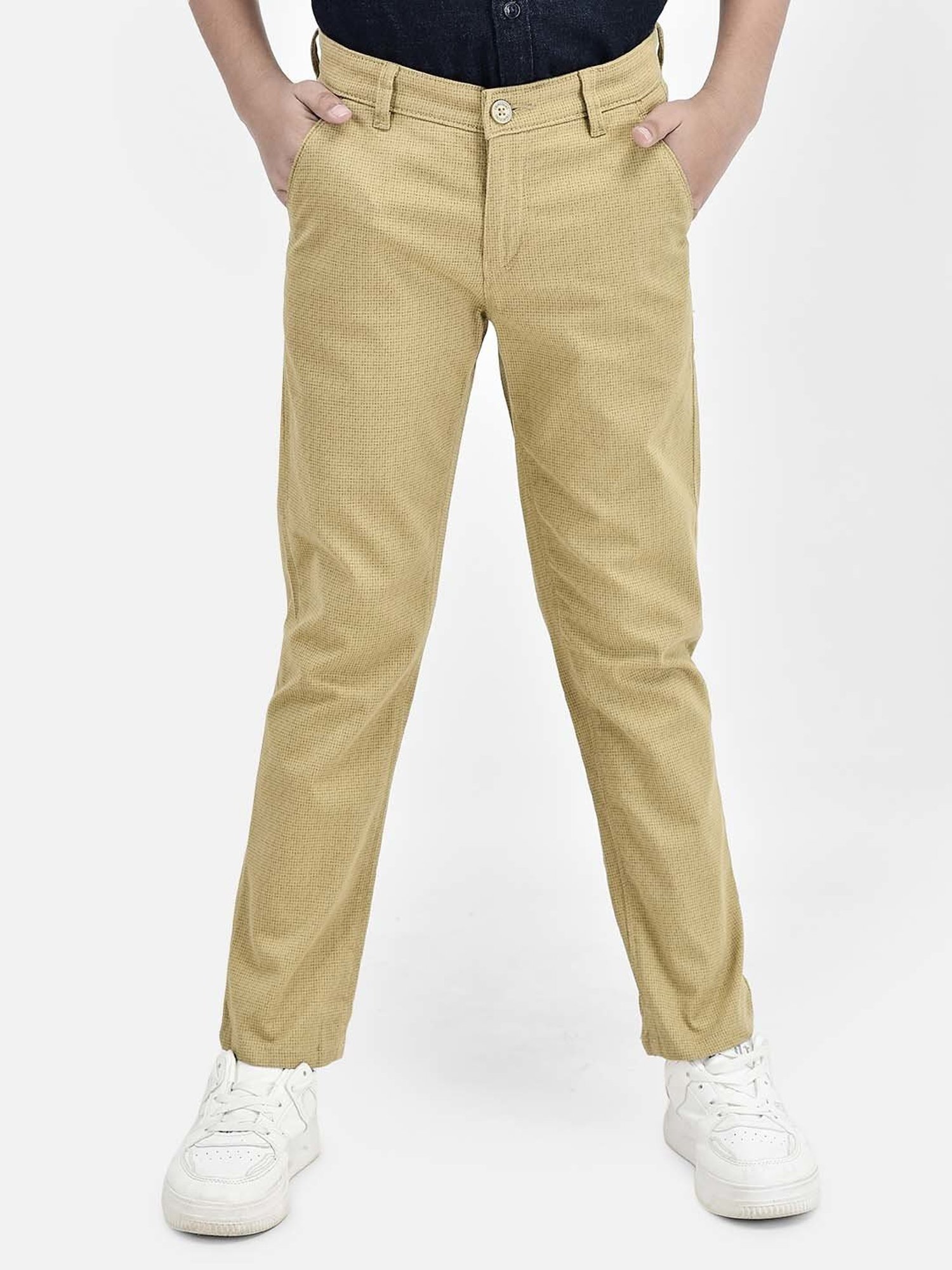 Crimsoune Club Boys Beige Cotton Printed Trousers