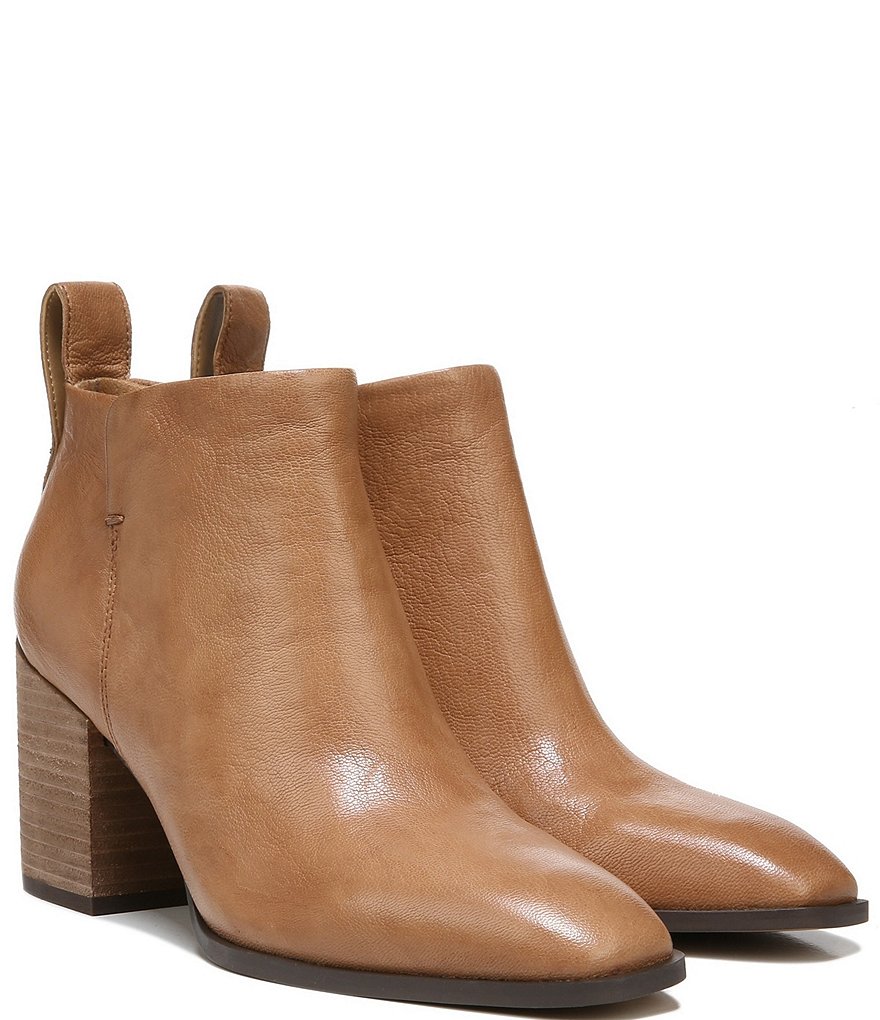 Vionic Lyssa Distressed Leather Square Toe Block Heel Booties