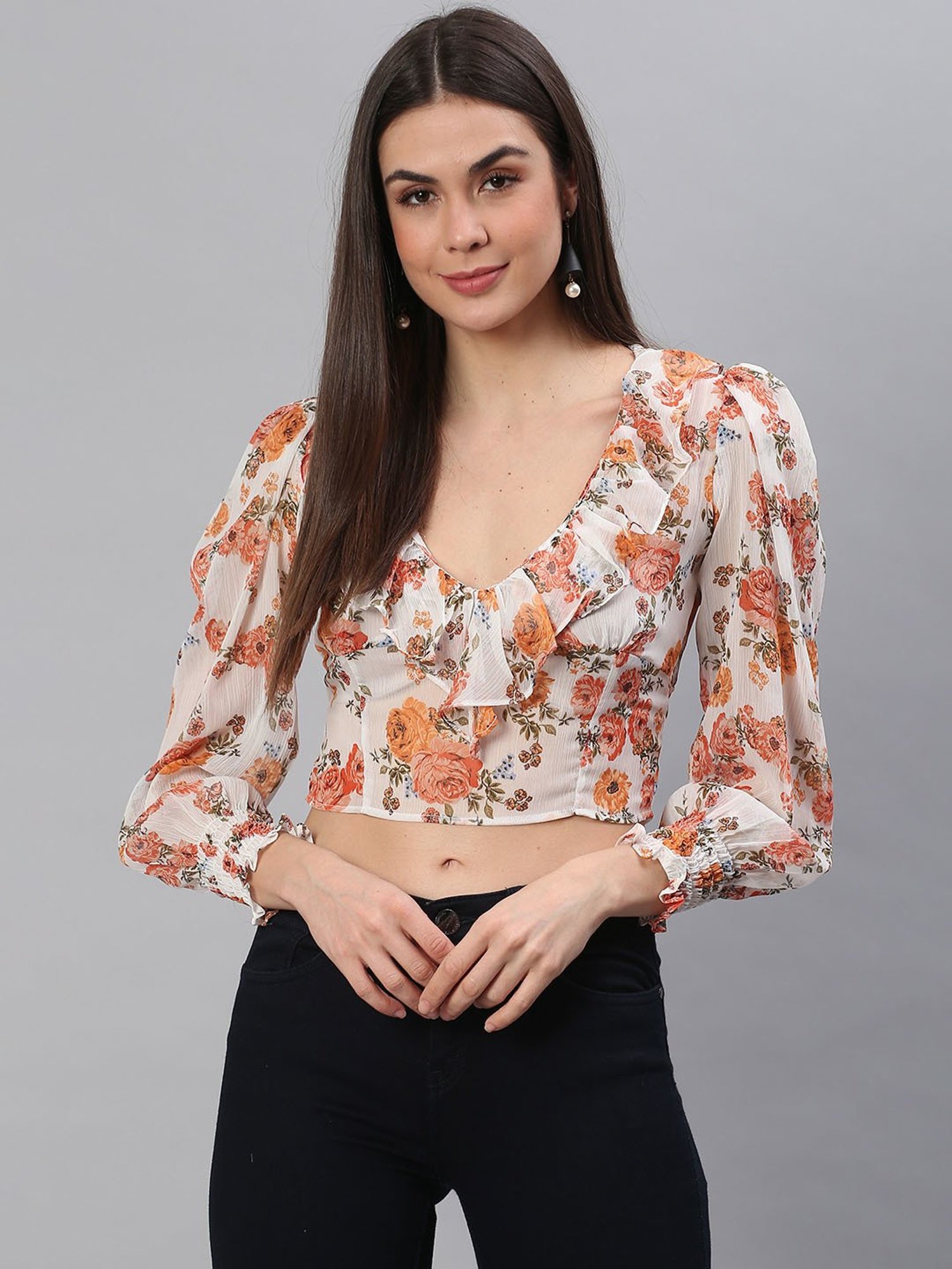 Cation Off White Printed Crop Top