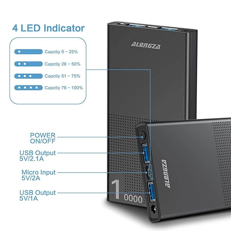 Compact 10000mAh Portable Charger Cell Phone Battery Charger with Dual USB Ports High Capacity Backup Battery Charger External Battery Pack for iPhone Samsung Android and More