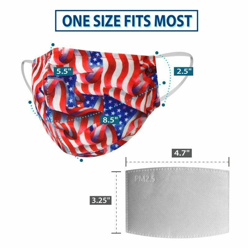 2 PCS Cotton Face Mask Reusable Washable with 8pcs PM2.5 Filter Insert Pad