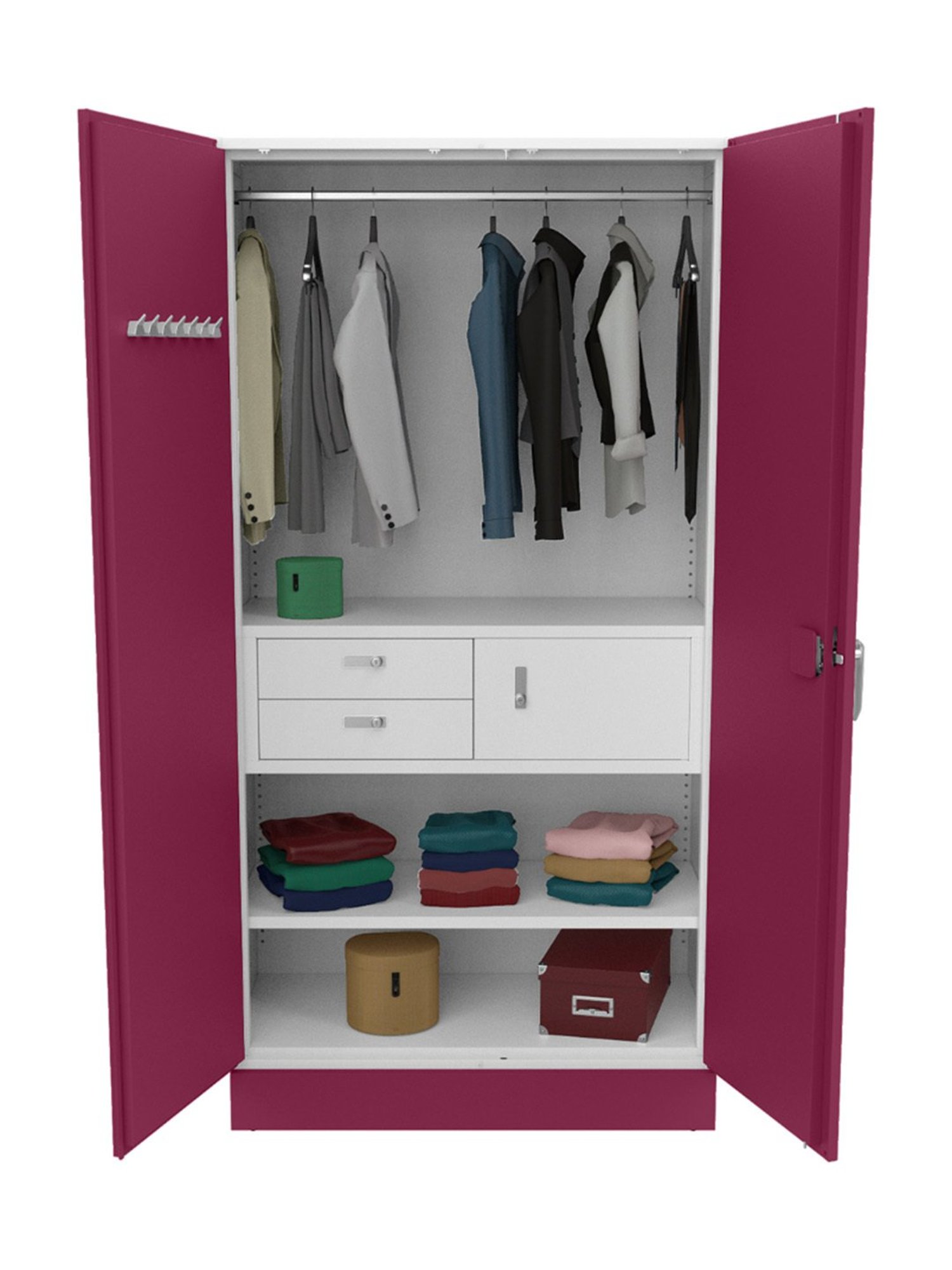 Godrej Interio Auraline  Men Premium 2-Door Almirah, Berry (1-Year Warranty, 1 Locker, 2 Drawers)
