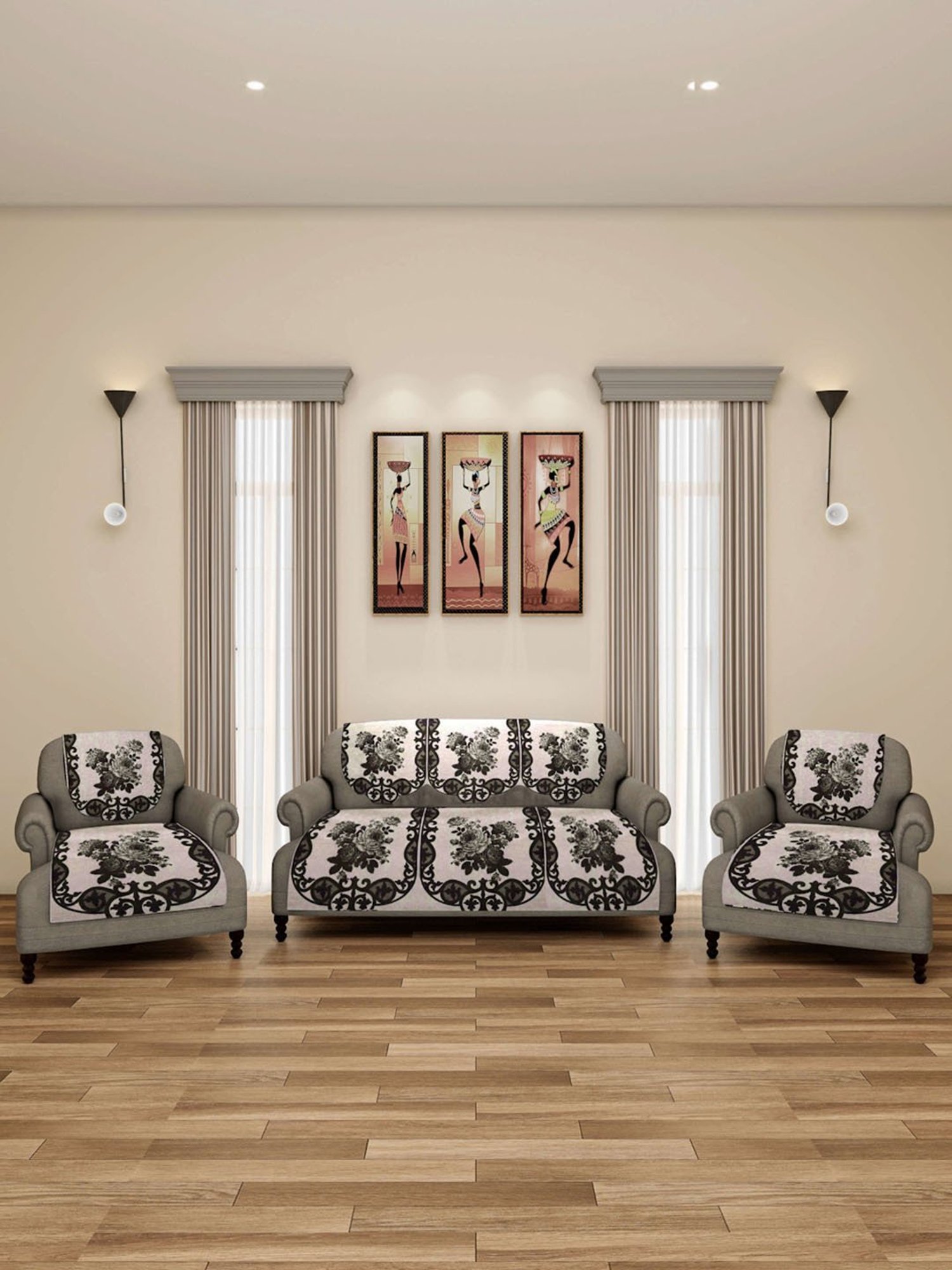 Romee Beige Polyester Floral Sofa Covers