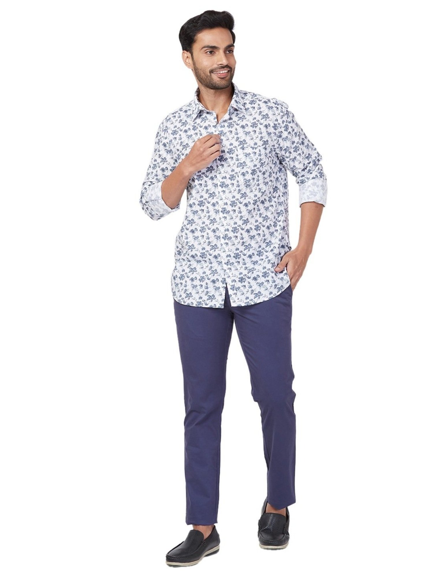 Parx White Cotton Slim Fit Printed Shirt