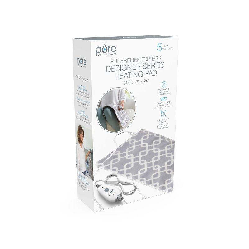 Pure Enrichment PureRelief Express Designer Series Electric Heating Pad - 12" x 2" - Gray Trellis