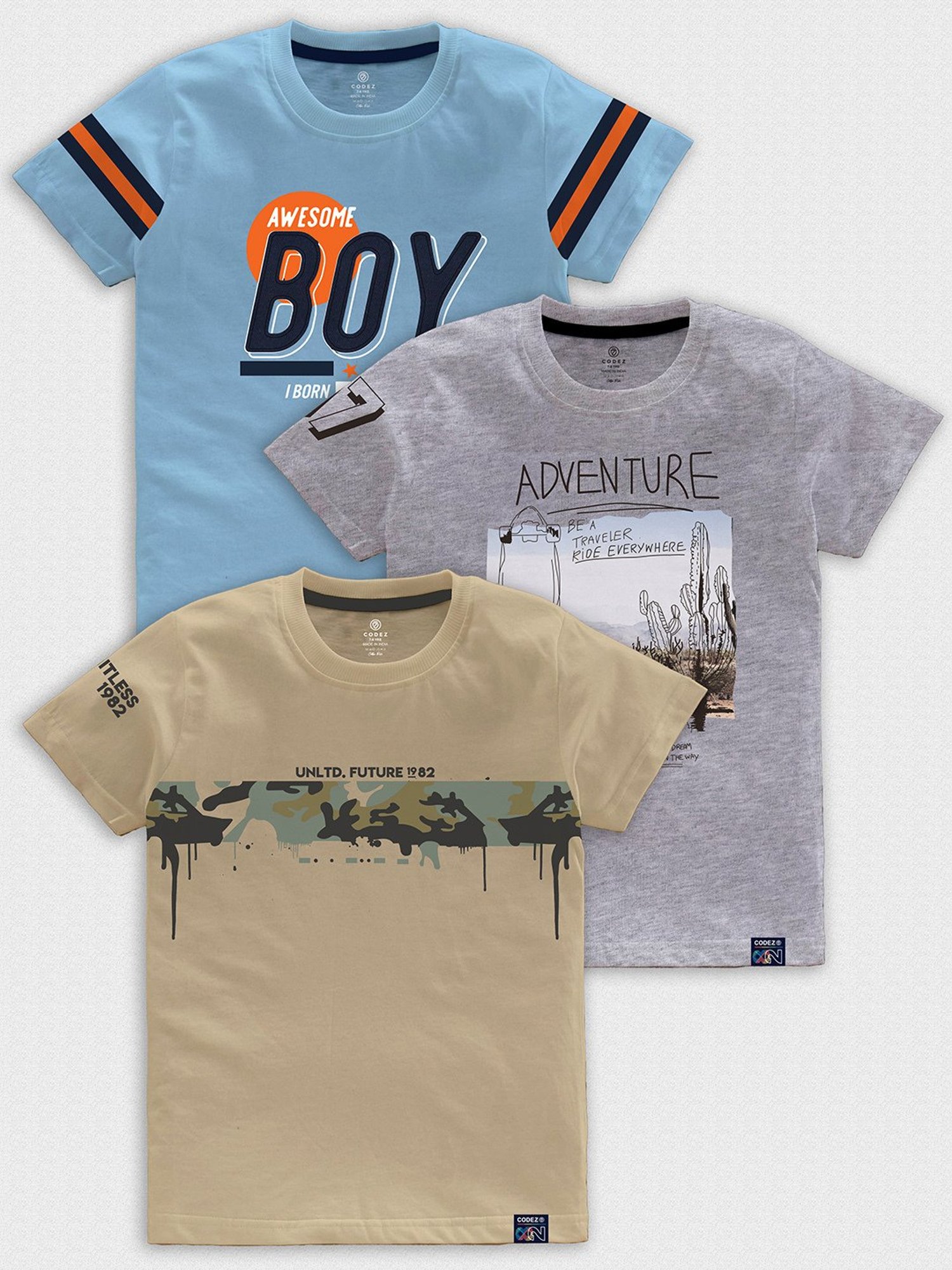 Codez Boys Multicolor Printed T-Shirt (Pack Of 3)