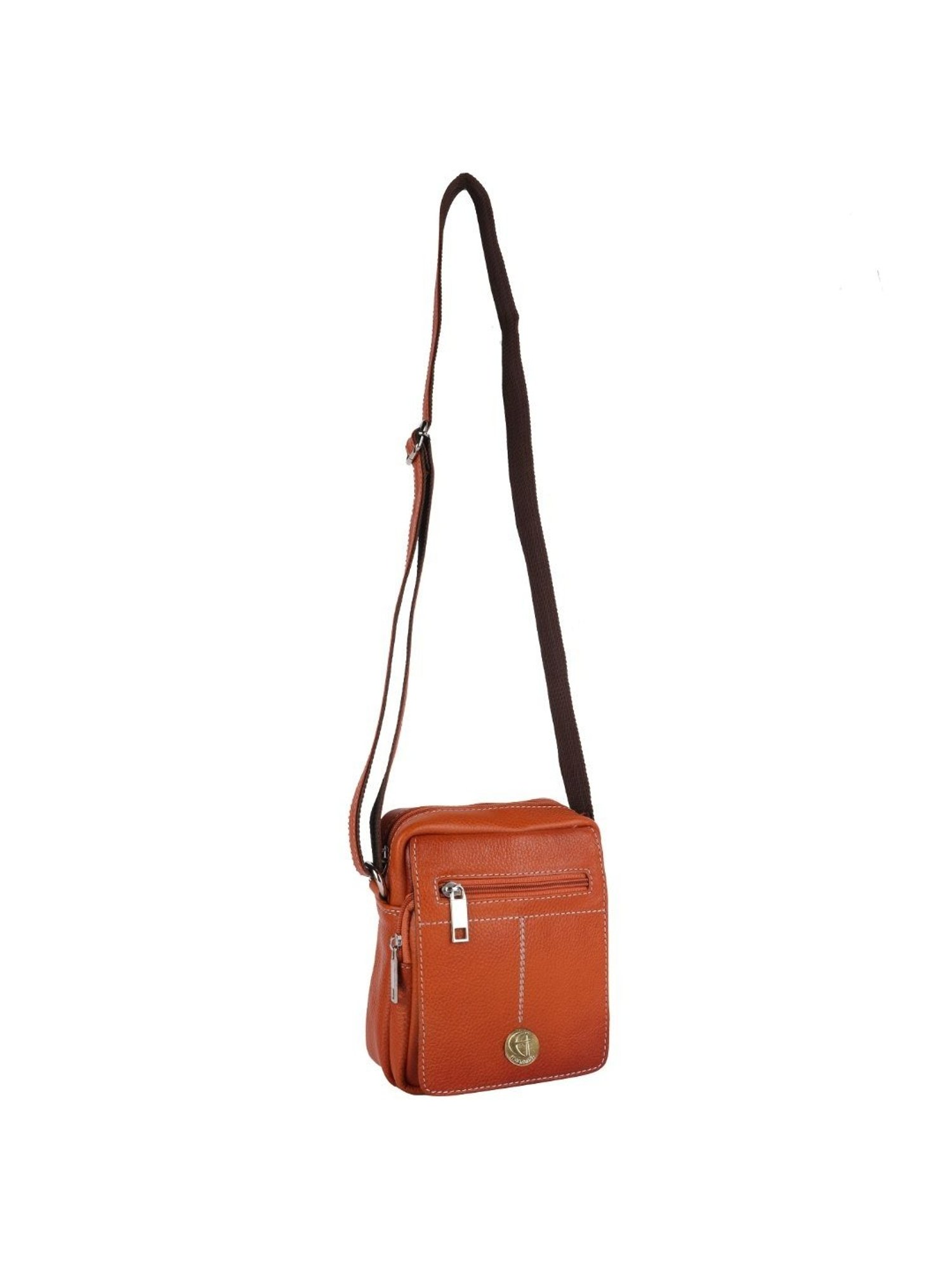 HiLEDER Orange Textured Small Leather 7 inch Cross Body Bag