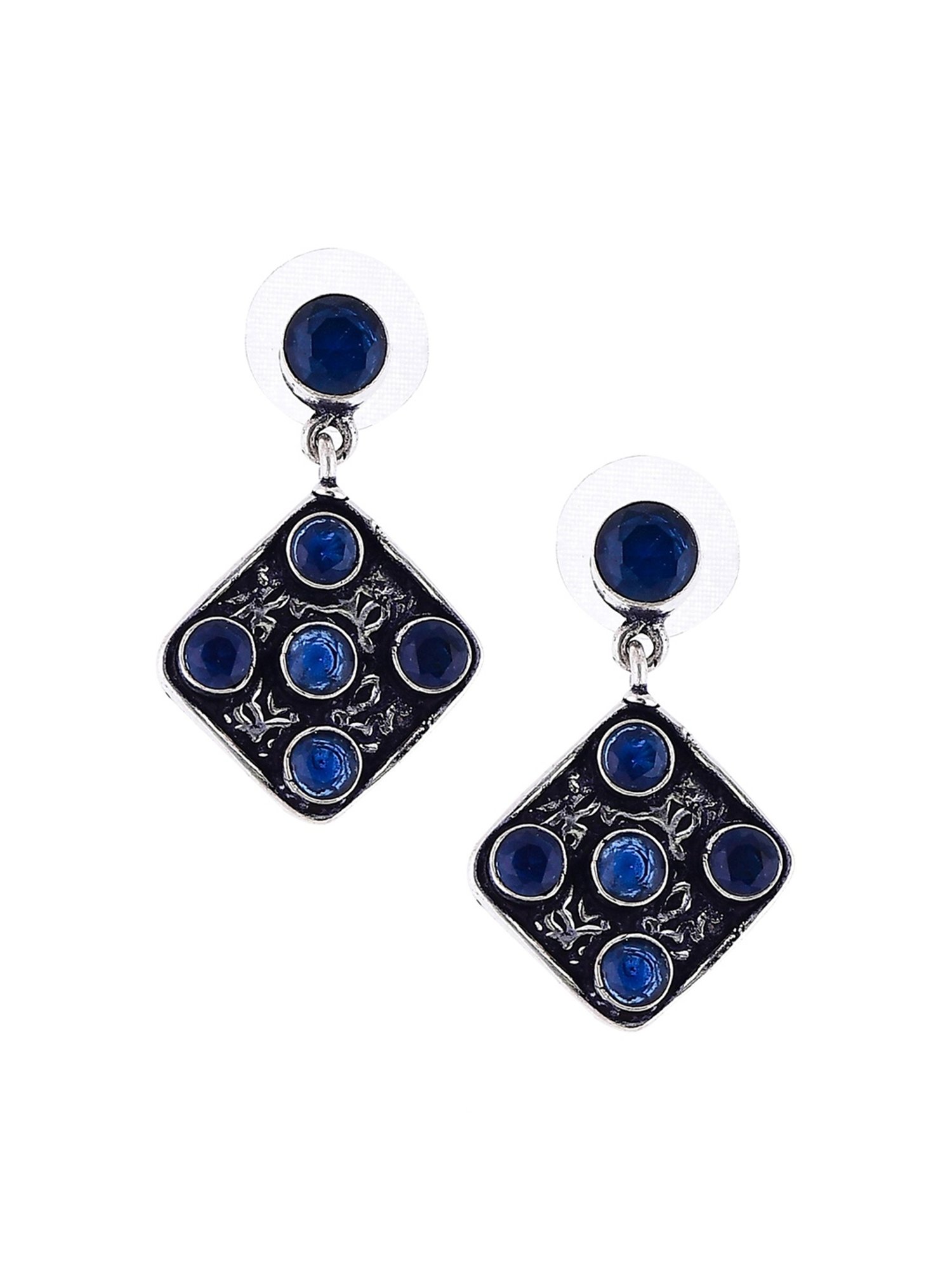 Imli Street Blue Silver Tone Stone-Studded Handcrafted Dangler Earrings