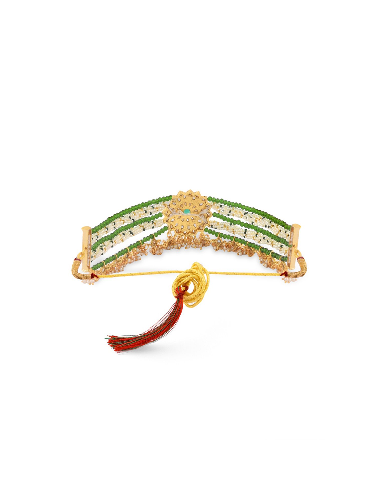 Zaveri Pearls Green Crystals Beaded Traditional Kundan Choker Necklace Earring & Ring Set-ZPFK11065