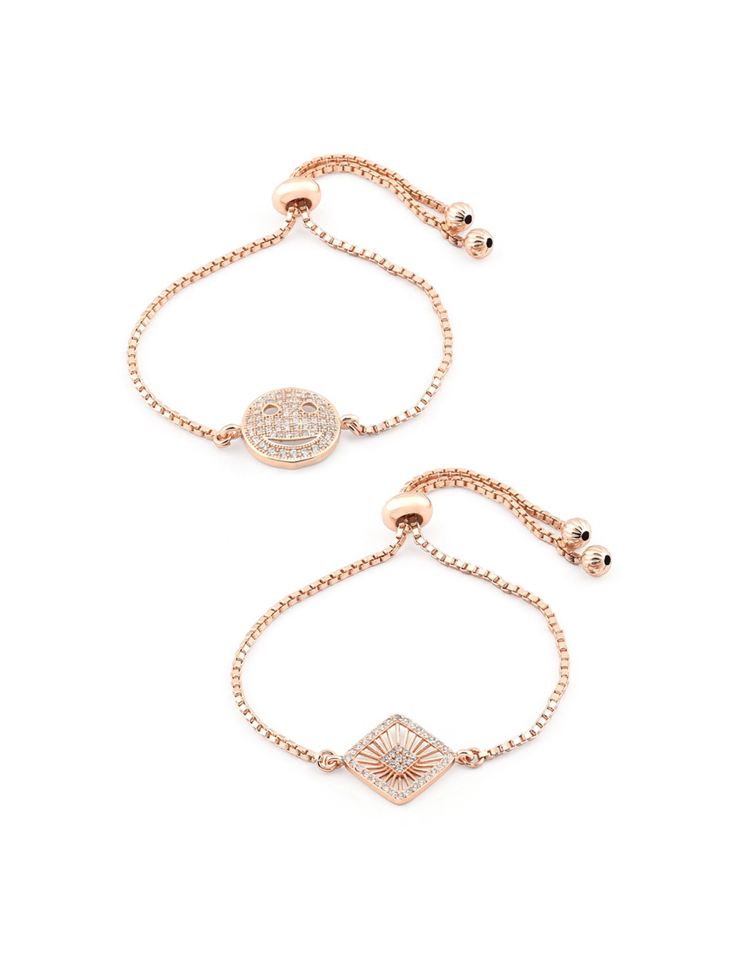 Zaveri Pearls Set of 2 Rose Gold Cubic Zirconia Drawstring Bracelets - ZPFK13392