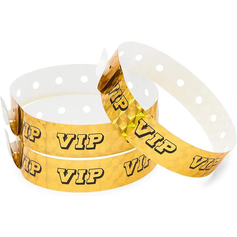 Okuna Outpost 100 Pack VIP Wristbands, Gold Bracelets for Events (9.75 x 0.65 in)