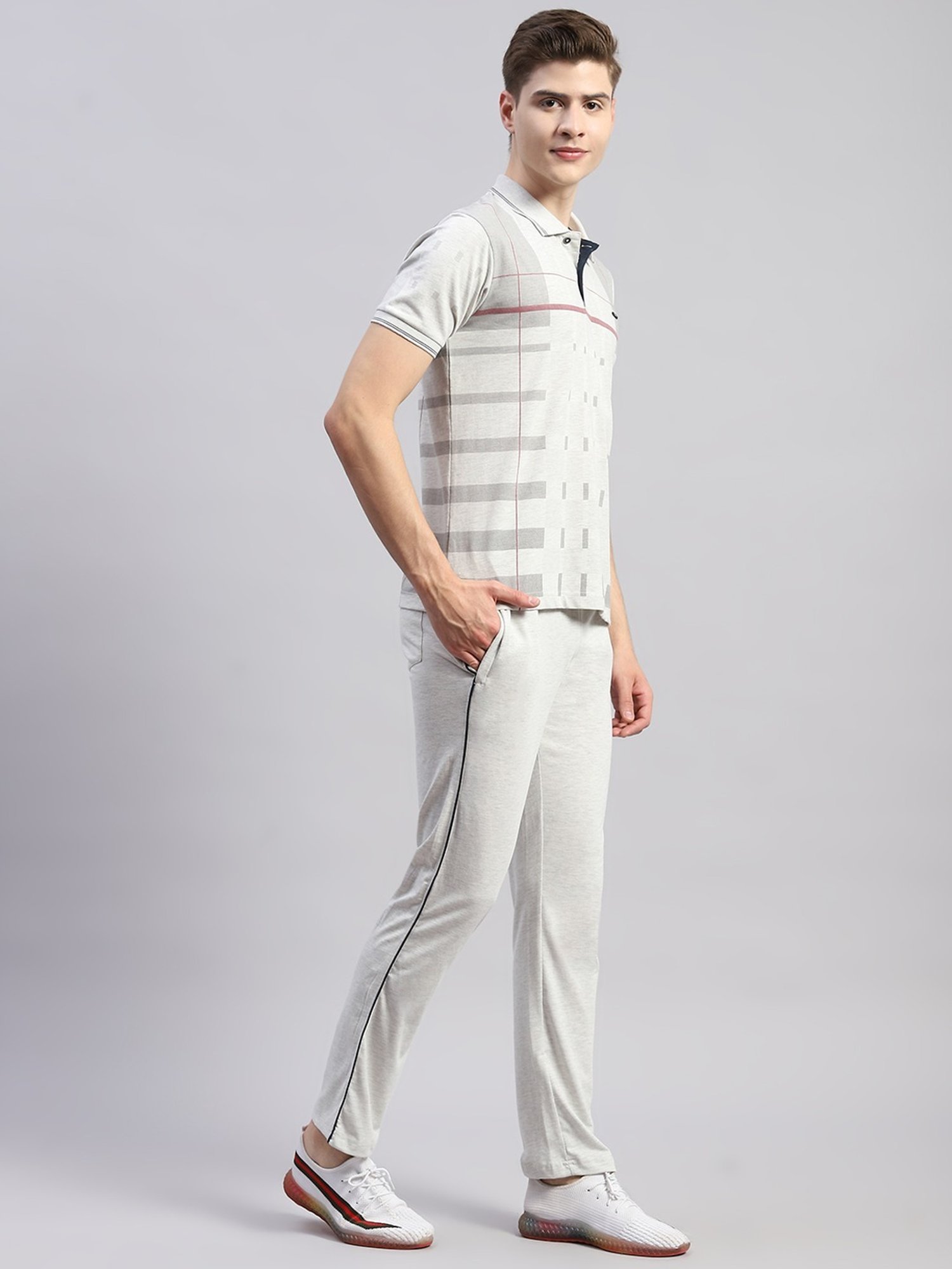 Monte Carlo Grey Regular Fit Striped Co-Ord Set