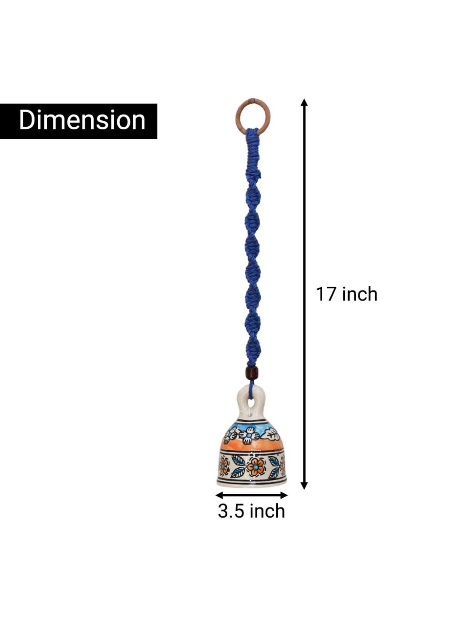 Gathari Blue Ceramic Wall Hanging Macrame Bell