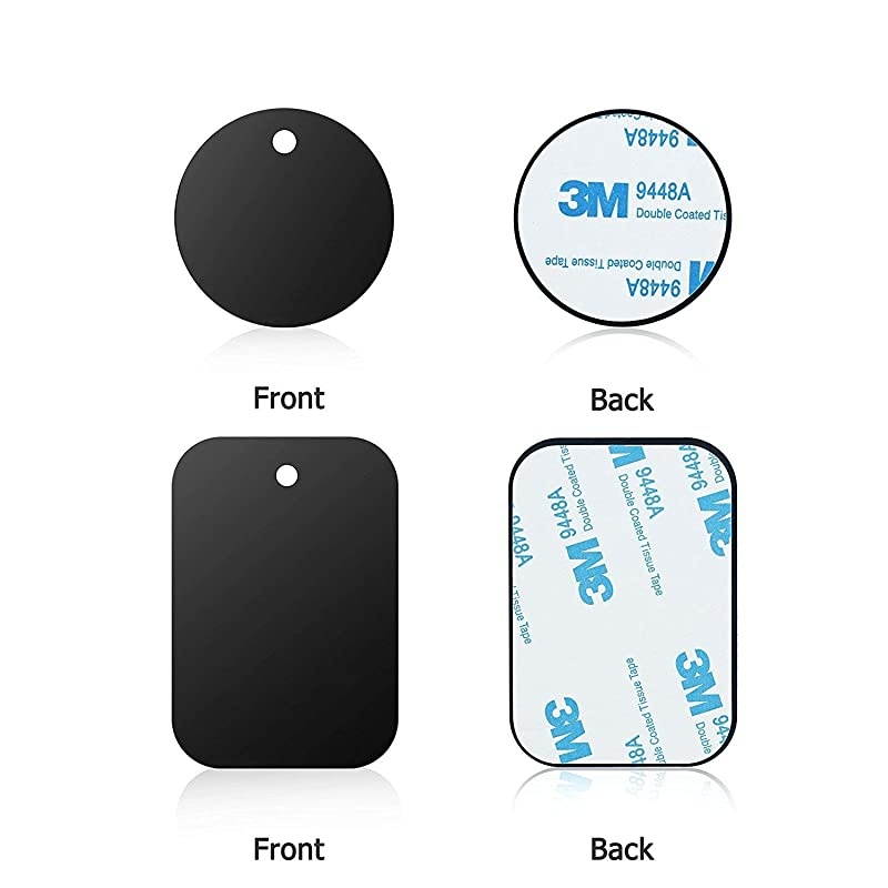 Metal Plates with 3M Adhesive for All Magnetic Car Mounts Cell Phone Tablet Holder CradleLess Air Vent Mount 6 Rectangular 6 Round Black