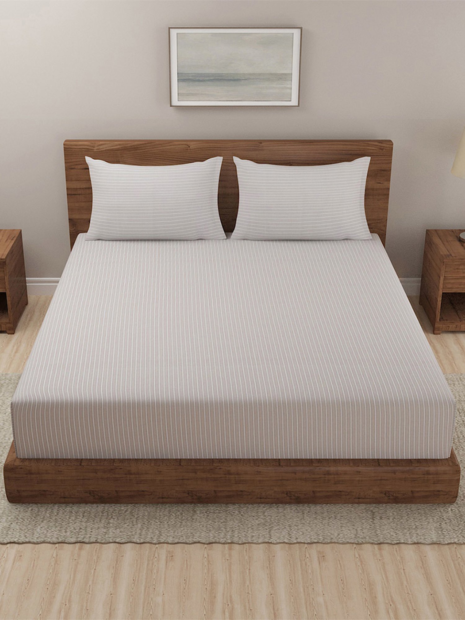 Fabindia Home Nile Grey Cotton Single Bed Sheet with Pillow Cover