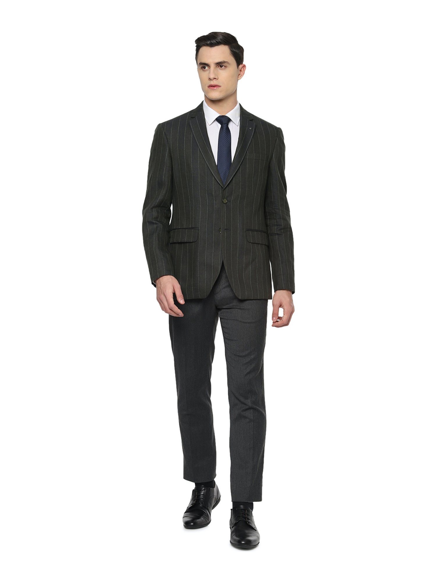 Louis Philippe Green Full Sleeves Notched Lapel Blazer