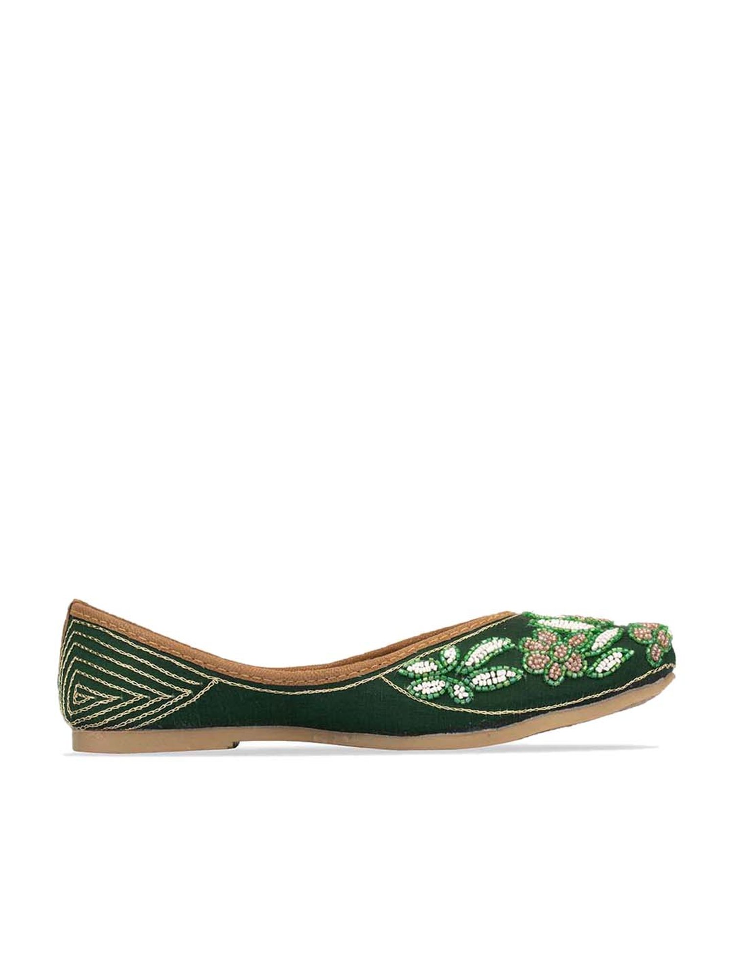 Desi Colour Women's Bottle Green Ethnic Juttis