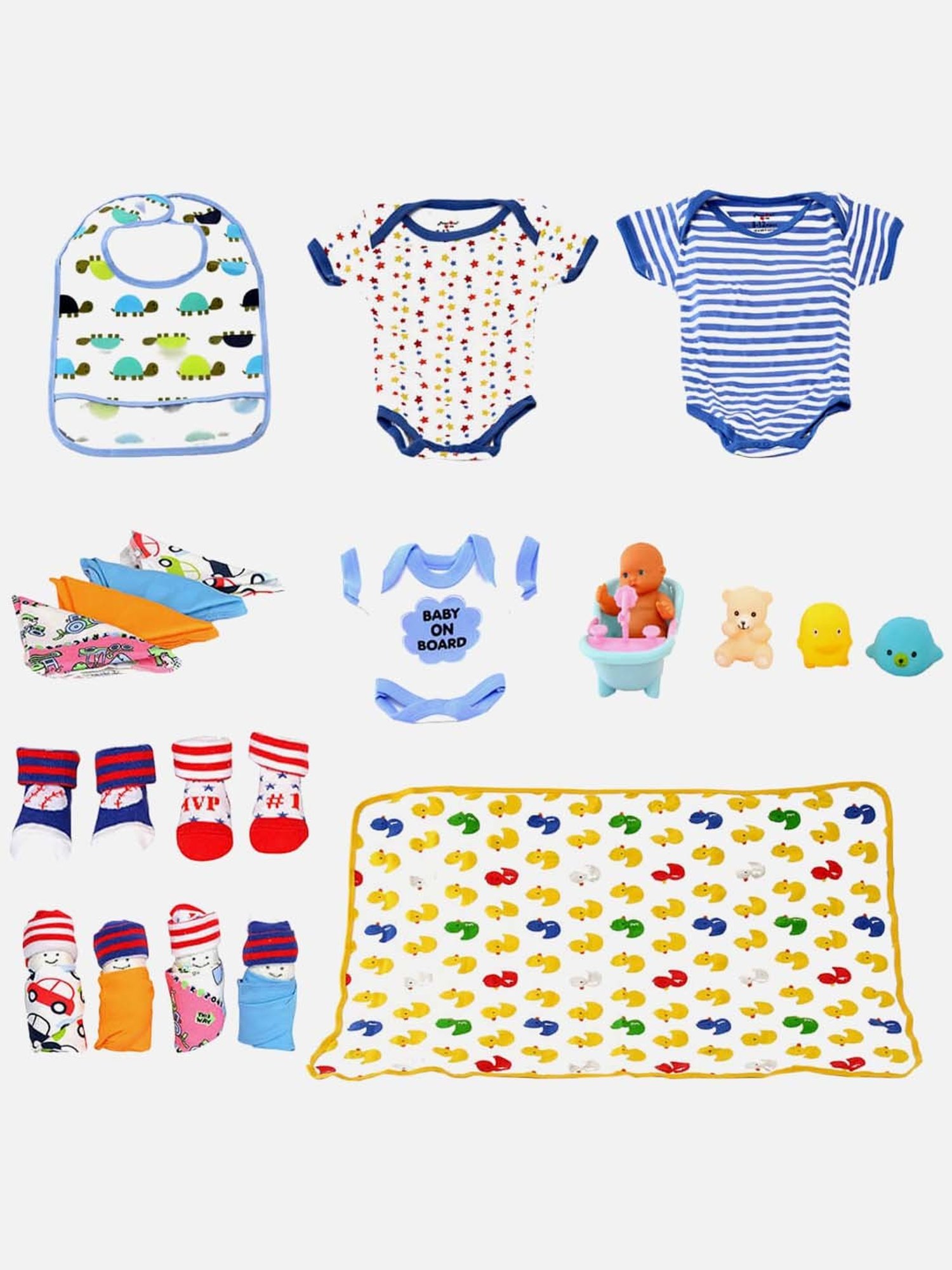 Little Surprise Box Kids Blue Cotton Printed Full Sleeves Gift Set