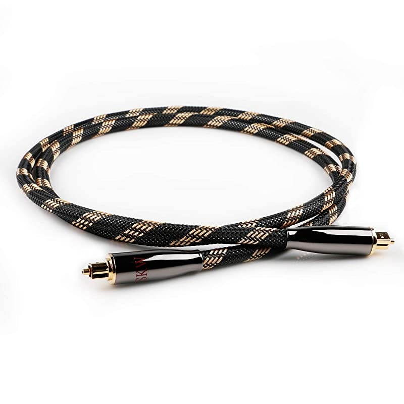Optical Digital Audio Cable Home Theater Fiber Optic Toslink Male to Male Gold Plated Optical Cables SPDIF Metal Connectors Braided Nylon Jacket 10ft