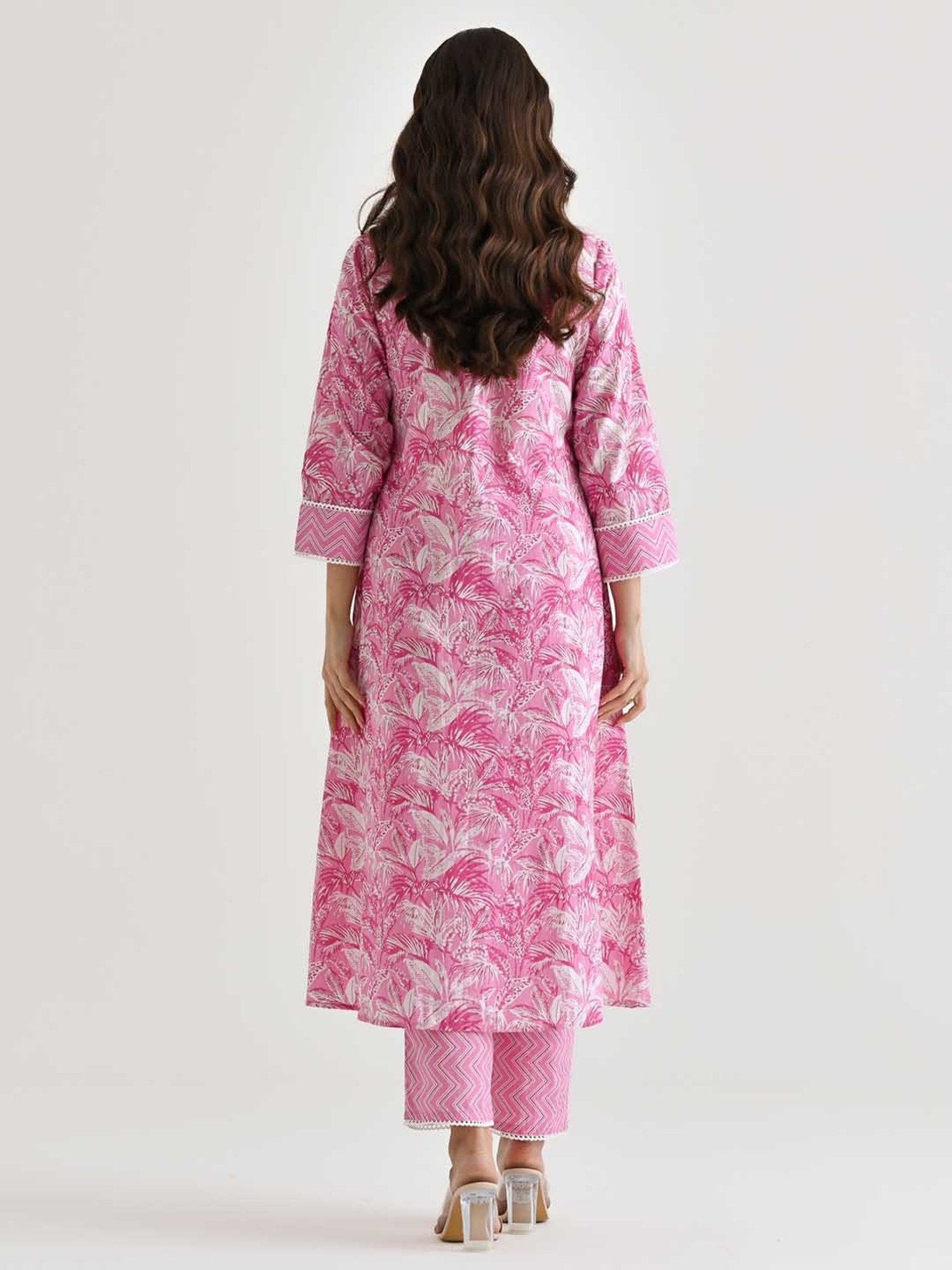 Rustorange Pink Printed A Line Kurta