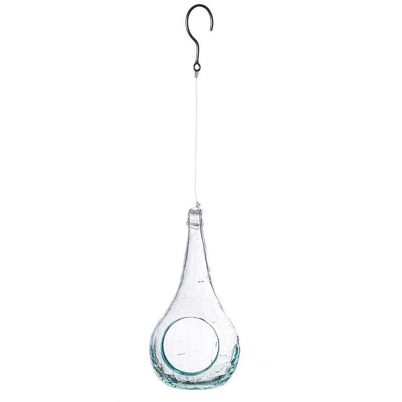 Wind & Weather Handcrafted Small Glass Bird Feeder with Hanging Wire and Hook