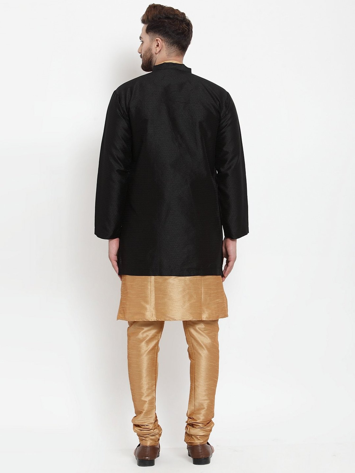 Benstoke Copper & Black Regular Fit Self Pattern Kurta Set With Jacket