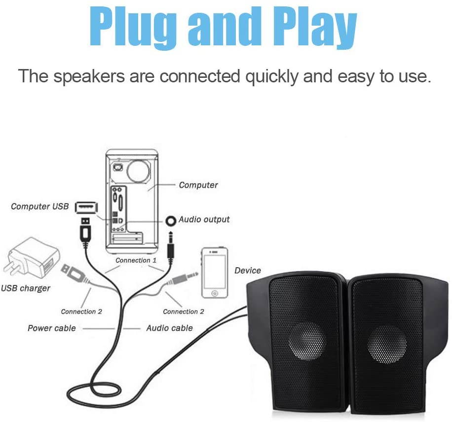 ELENKER Laptop Speakers, External USB Powered Mini Wired Portable Clip-on Computer Soundbar for Desktop PC Monitor Notebook Tablets TV
