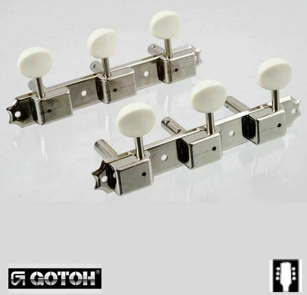 Gotoh 3x3 Vintage Slot-Head White Button Tuners on Strip, 15:1 - Nickel TK-0702