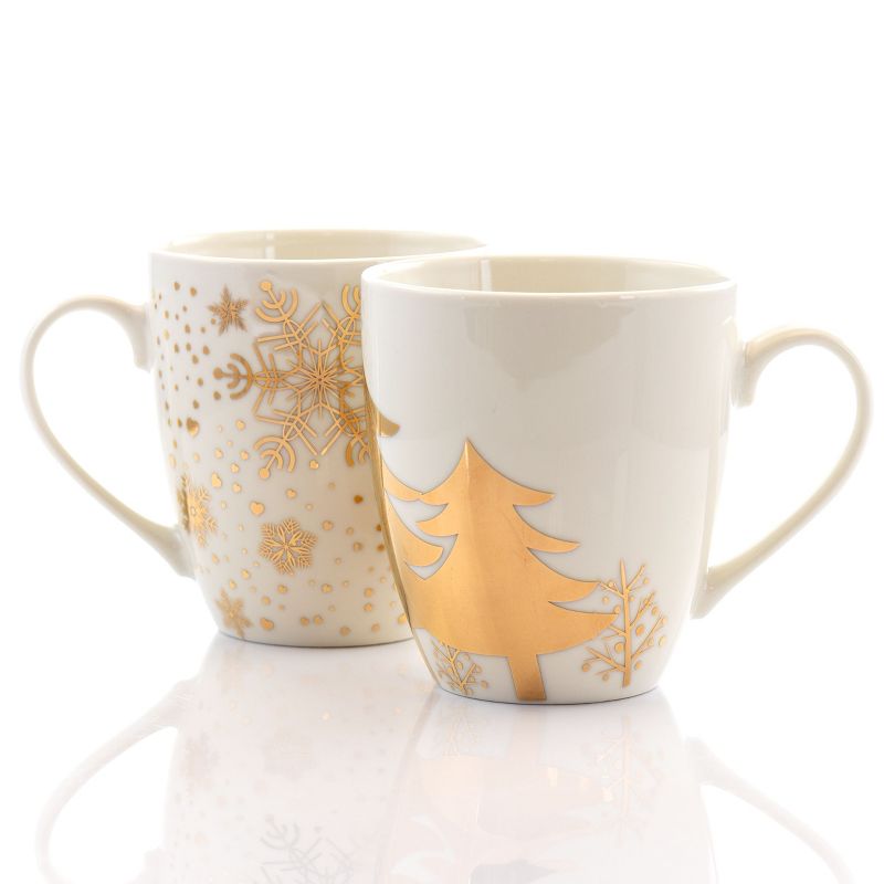 Gibson Home 4 Piece Holiday Gold 20 Ounce Fine Ceramic Mug Set with Assorted Designs