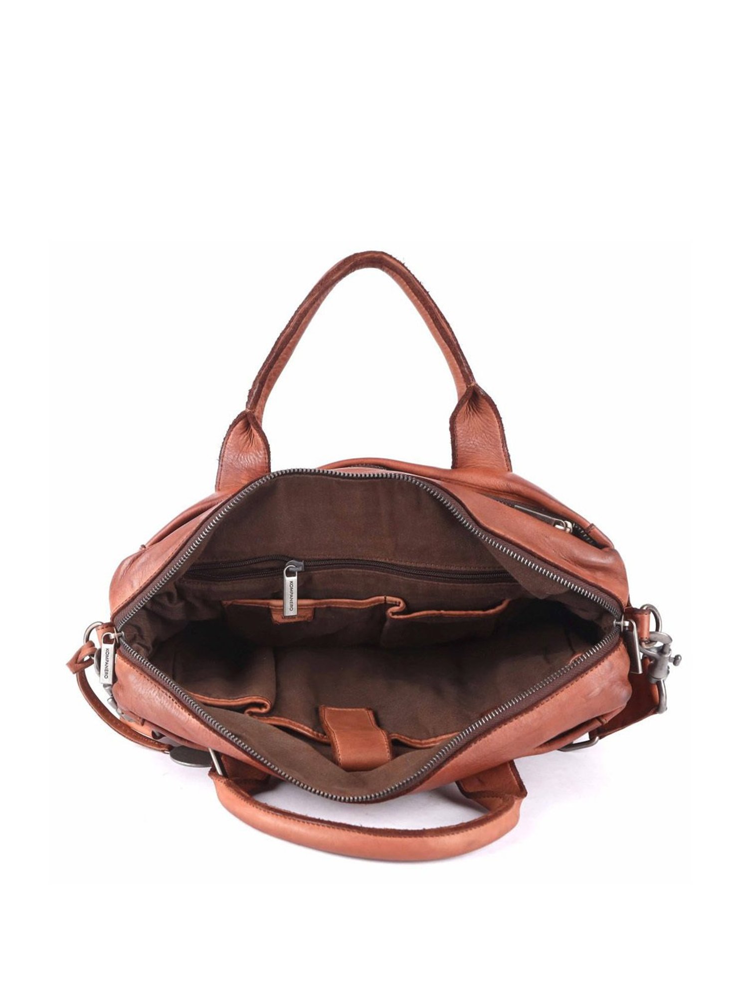 KOMPANERO Aaron Cognac Leather Solid Messenger Bag