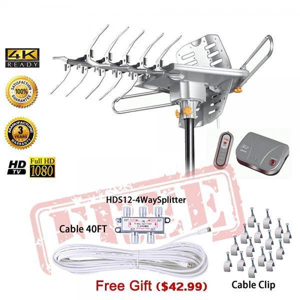 LAVA HD2605 Outdoor HD TV Antenna Remote Controlled Rotation Long Range 4K TV Top Rated + Installation Kit