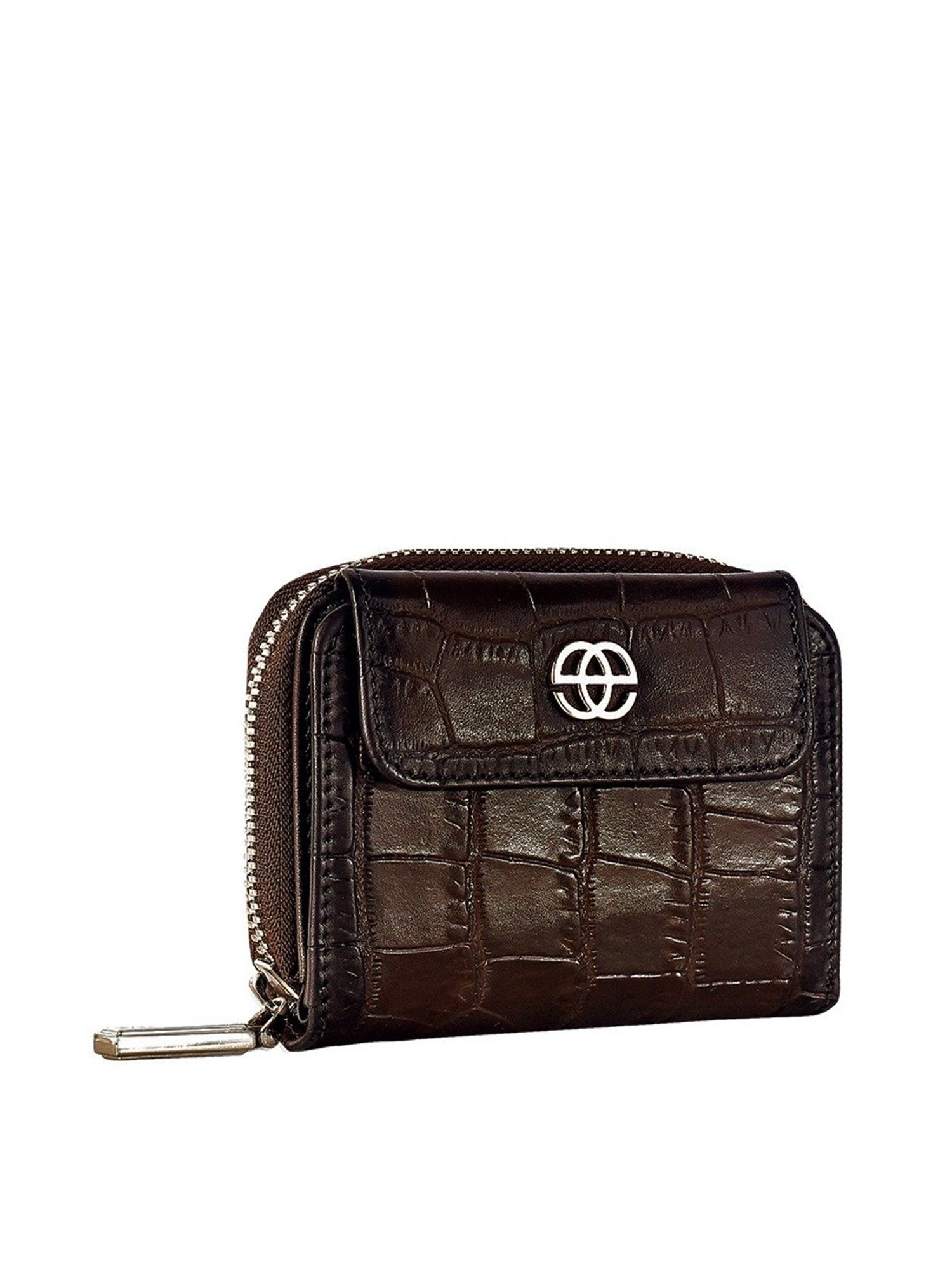 Eske Eva Dark Brown Textured Zip Around Wallet for Women