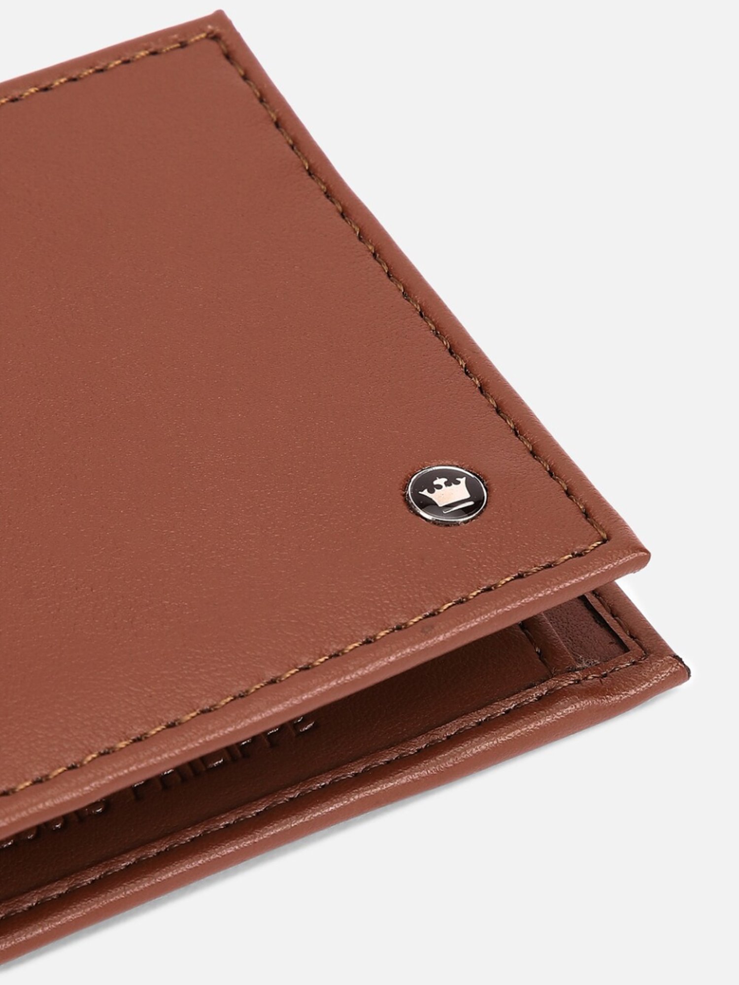 Louis Philippe Brown Leather Solid Bi-Fold Wallet