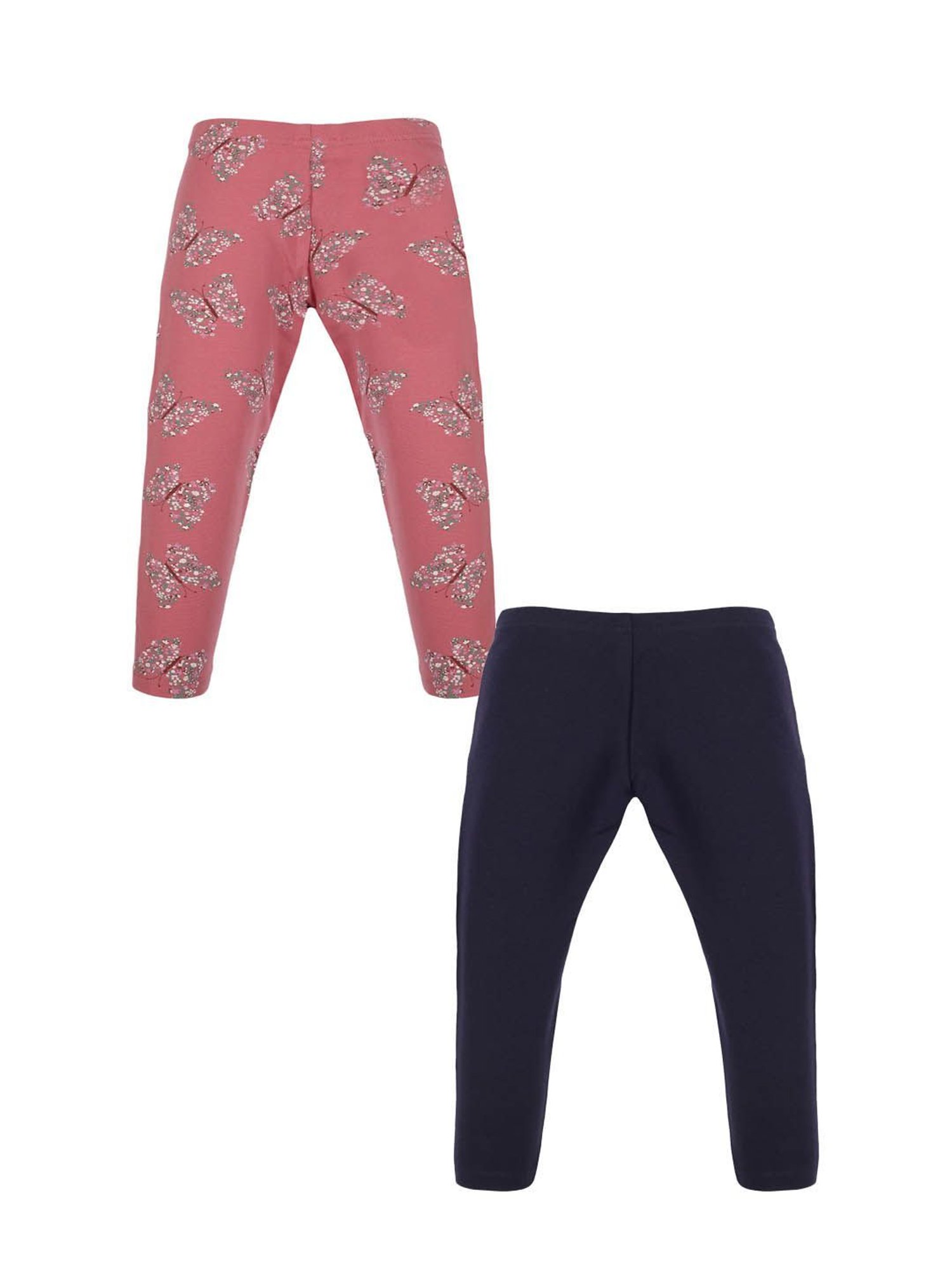 Plum Tree Girls Navy & Pink Floral Print Leggings (Pack Of 2)