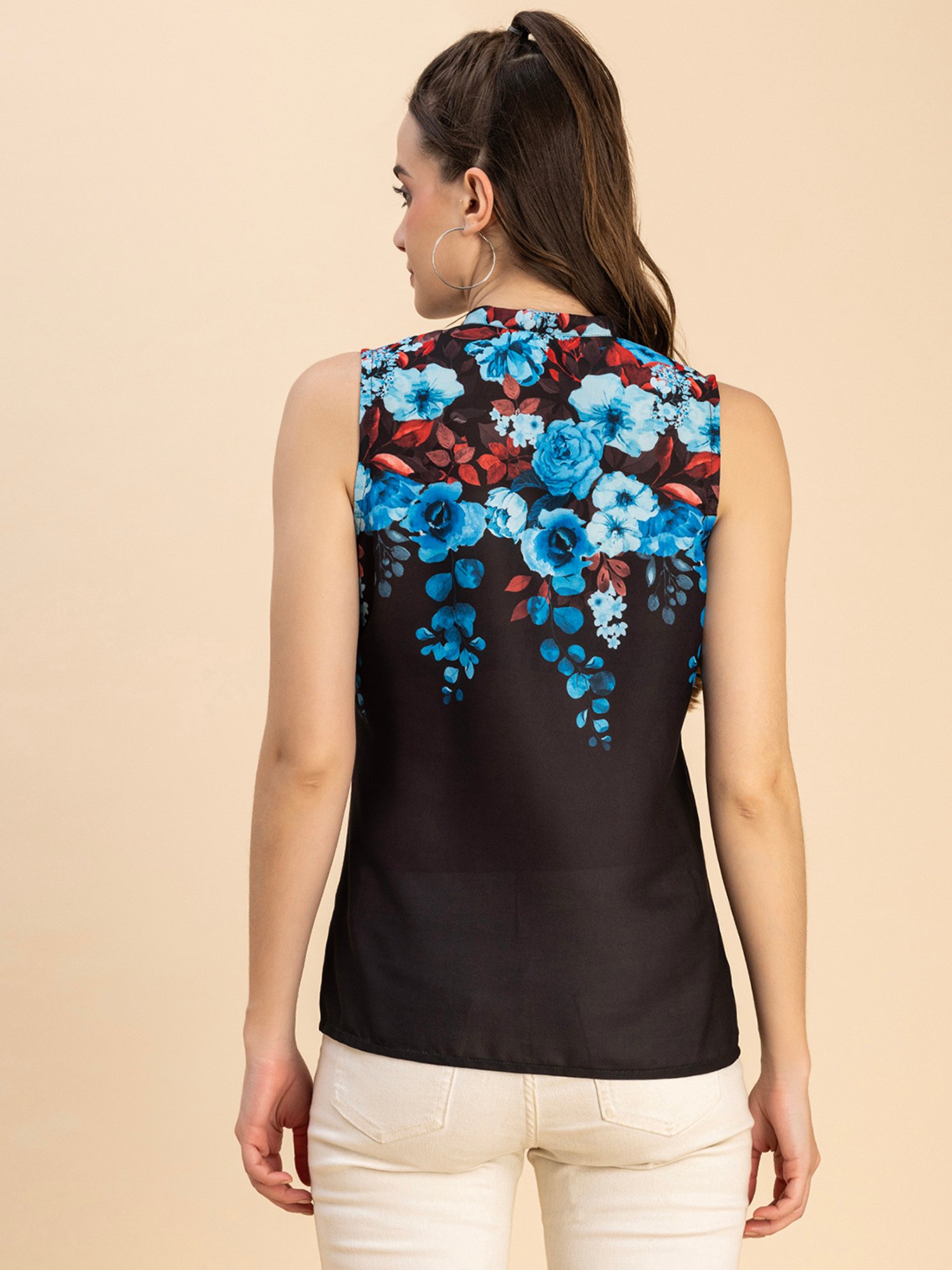 Moomaya Black Floral Print Top