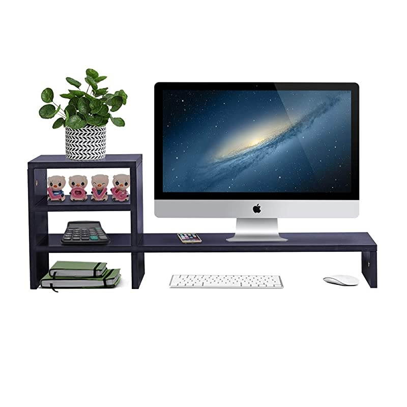Monitor Stand Riser with 2Tier Storage Shelf 315 inch Desktop Organizer Computer Laptop PC Printer Telephone Stand for Office Dorm Home Space Saving Black