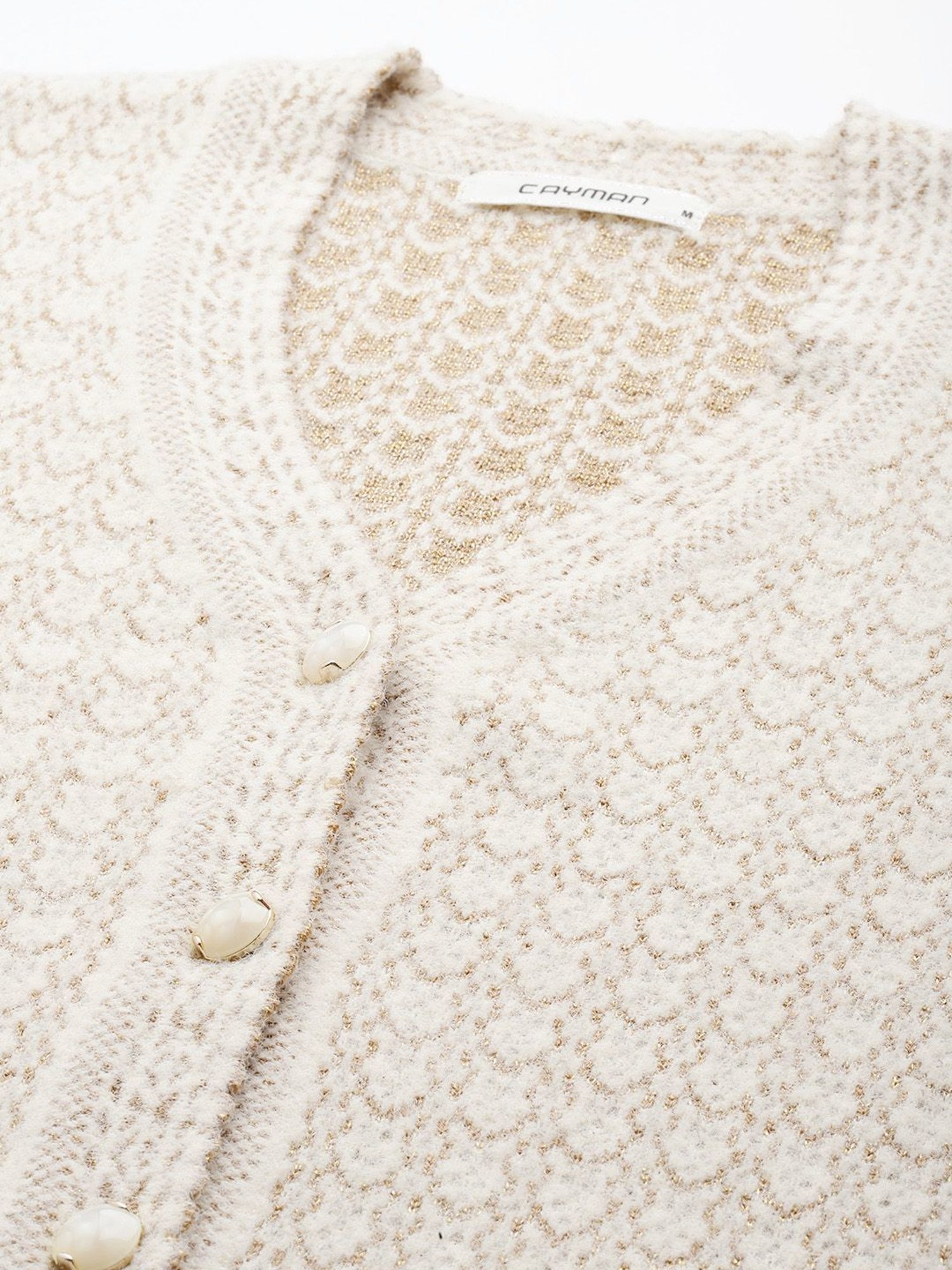 Cayman Beige Self Pattern Cardigan