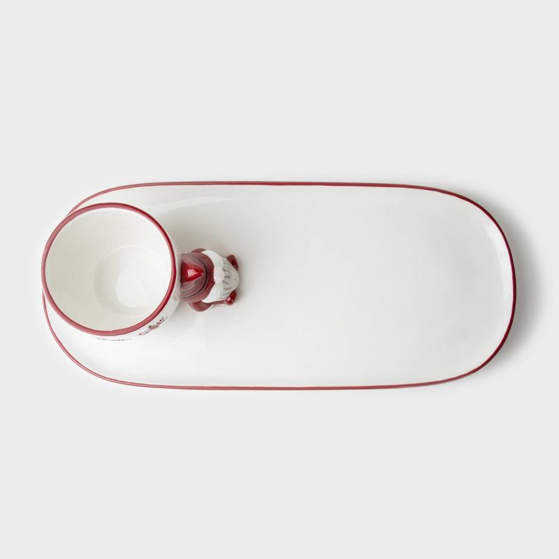 12" x 6" Ceramic Gnome Platter and Dip Jar - Peppermint & Pine