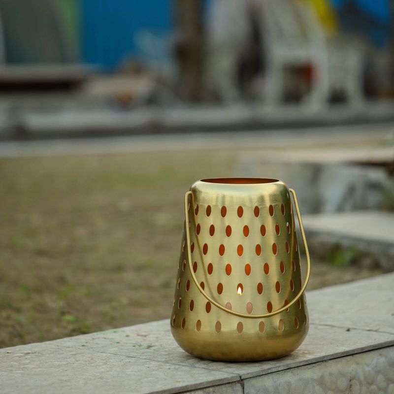 10" Small Metal Perforated Outdoor Lantern Gold - Opalhouse™