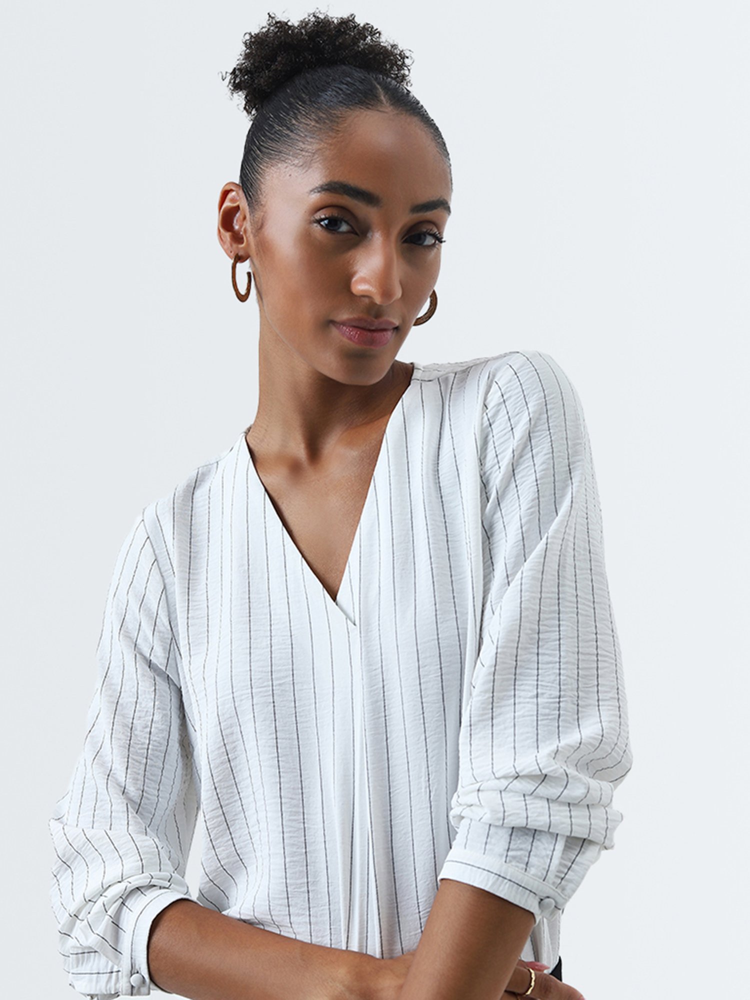 Wardrobe by Westside White Stripe Printed Top