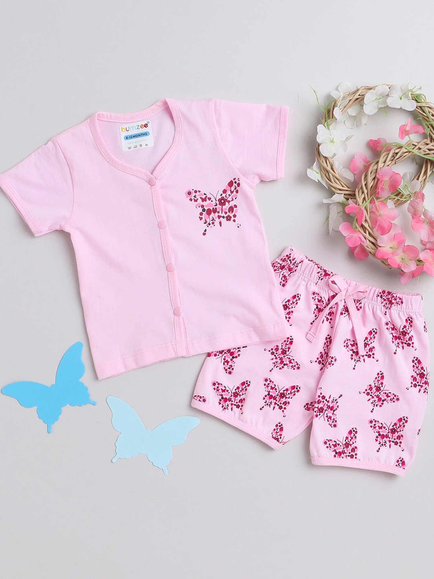 Bumzee Kids Pink Printed Jhabla with Shorts