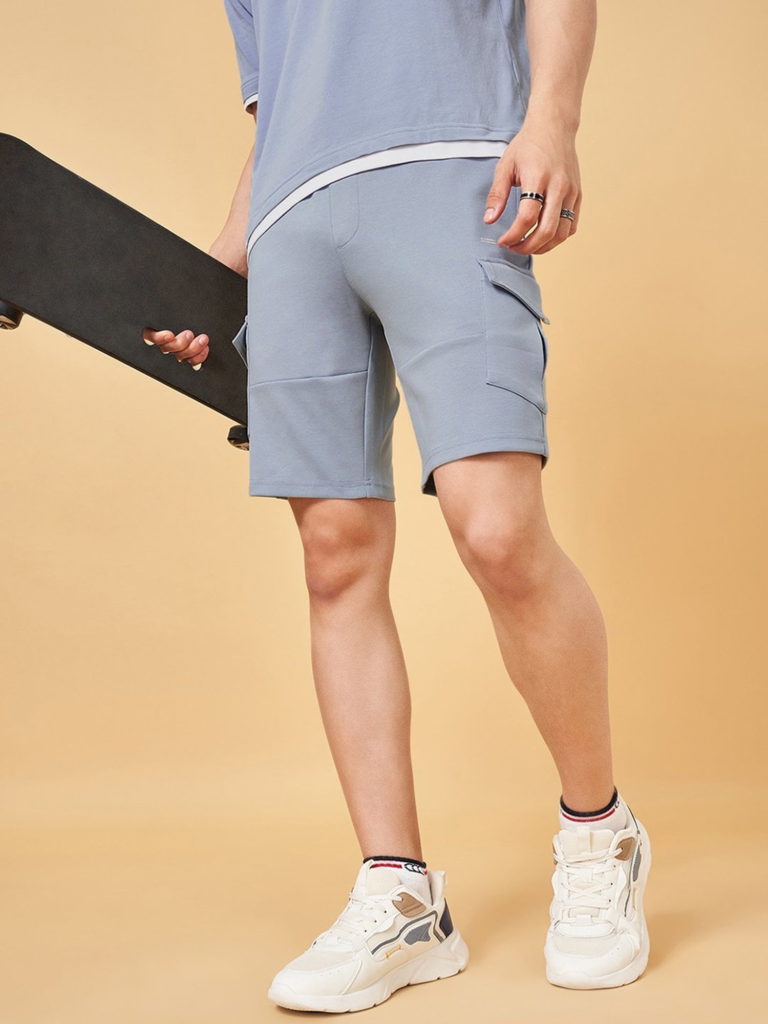 Street 808 By Pantaloons Celestial Blue Regular Fit Cargo Shorts