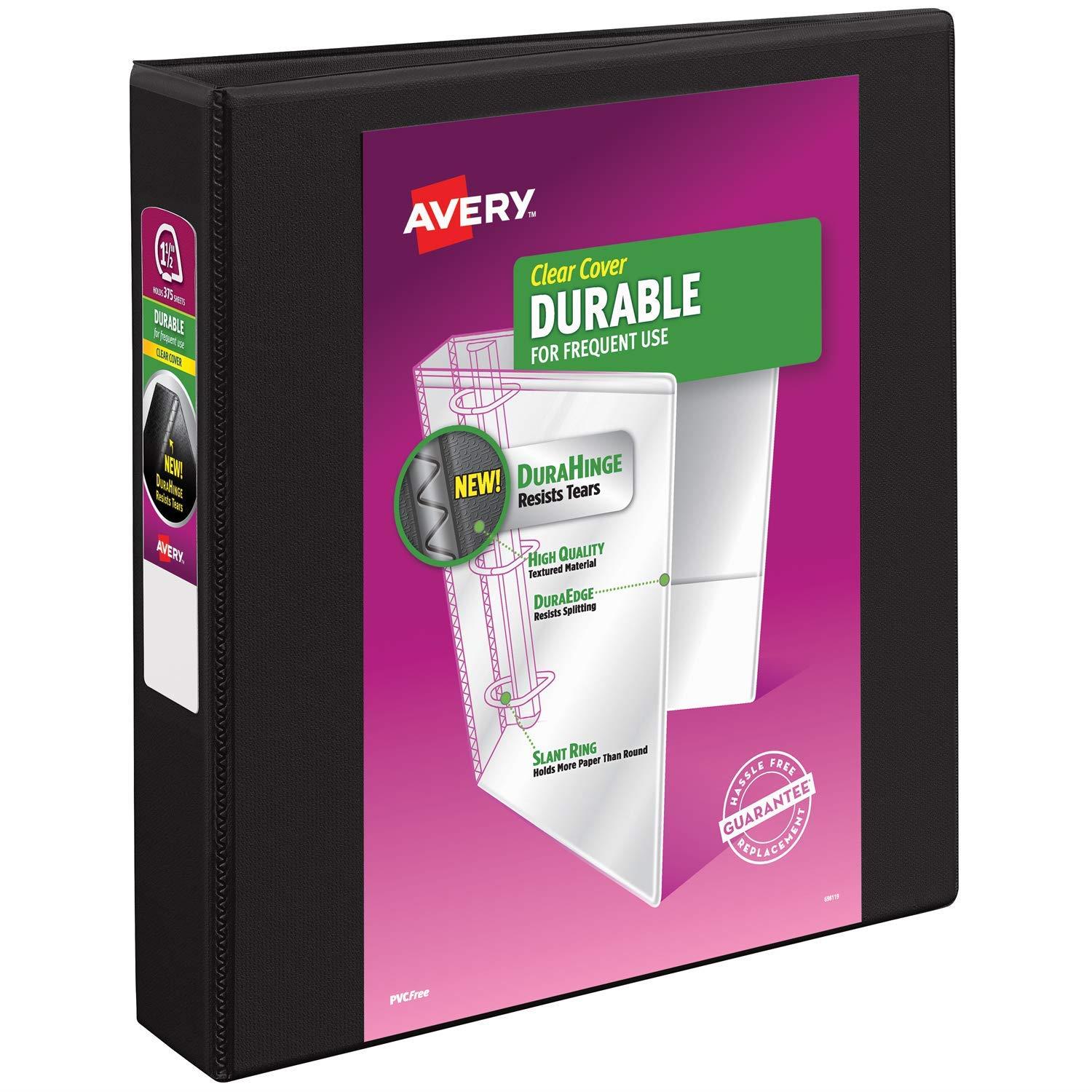 Avery 17021 Durable View Binder w/Slant Rings, 11 x 8 1/2, 1 1/2" Cap, Black