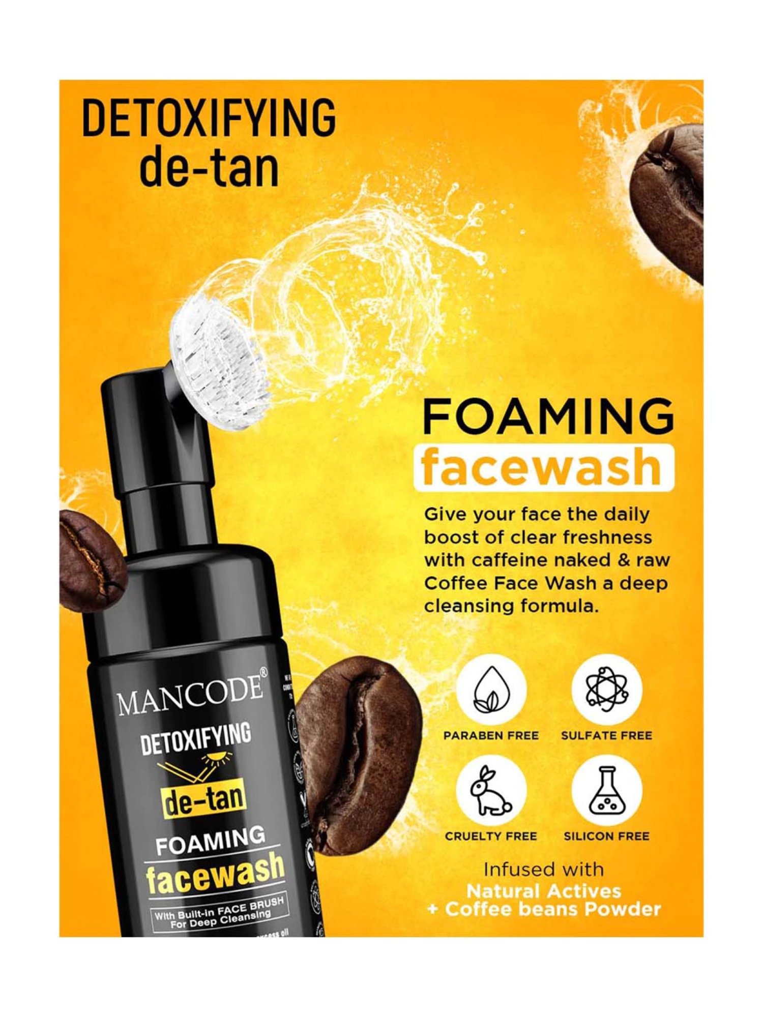 Mancode Detoxifying De Tan, Acne Control Tea Tree & Mint Cool Foaming Facewash (pack of 3)