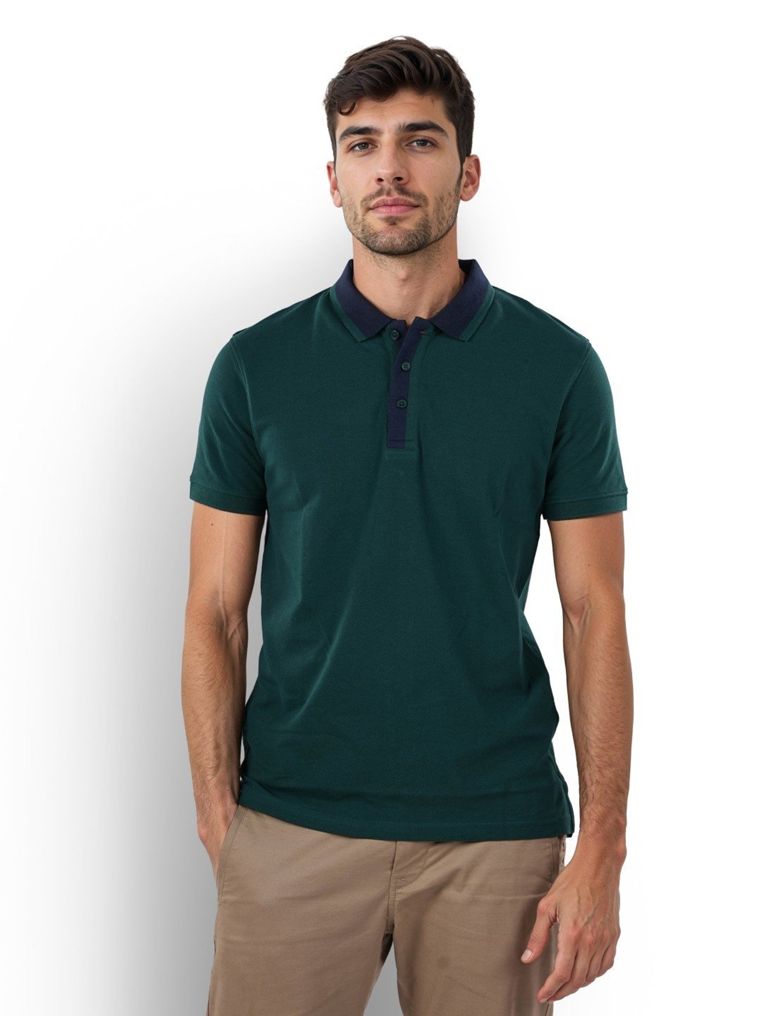 Celio* Green Cotton Regular Fit Polo T-Shirt