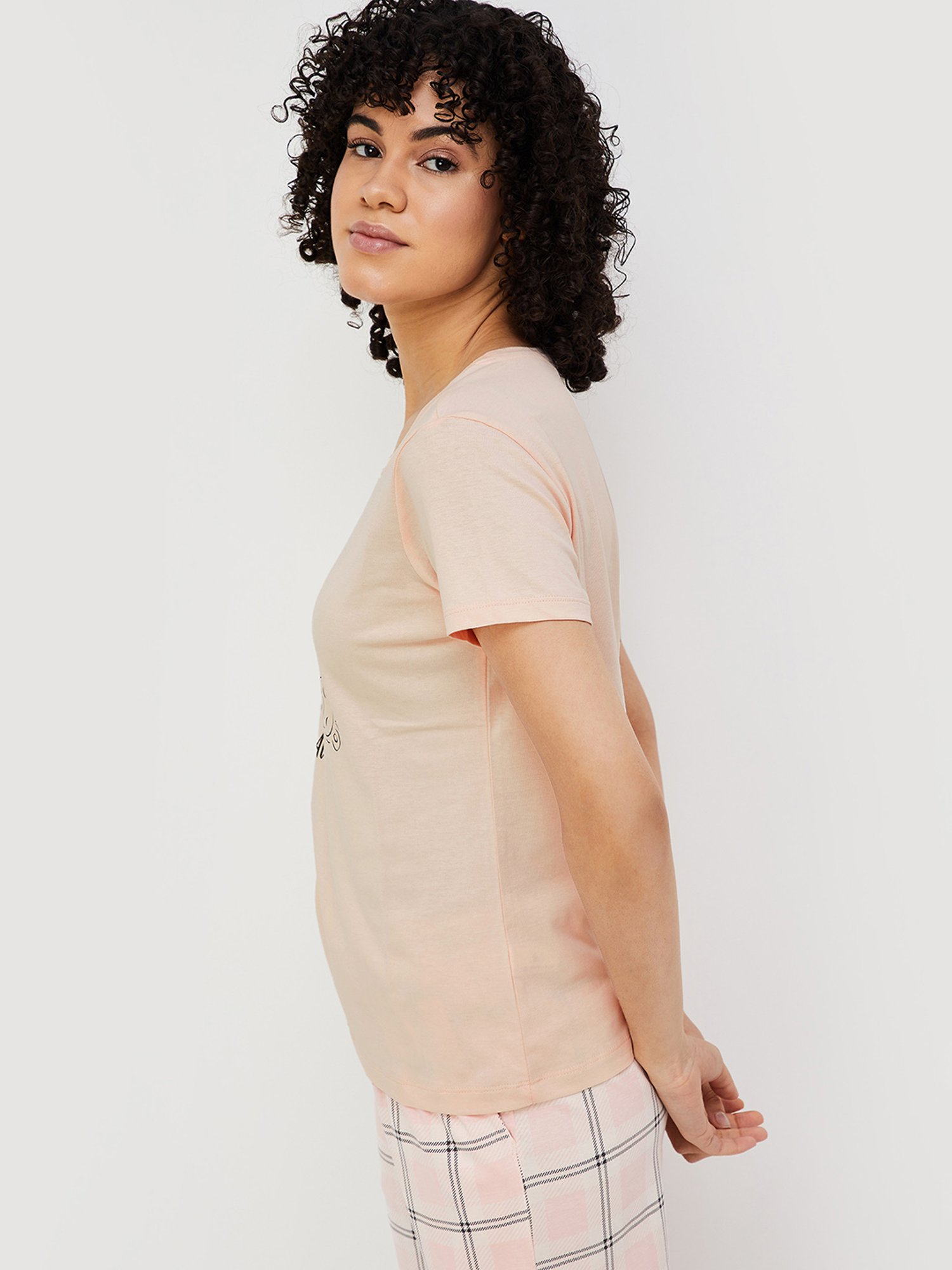 Ginger by Lifestyle Peach Cotton Graphic Print T-Shirt