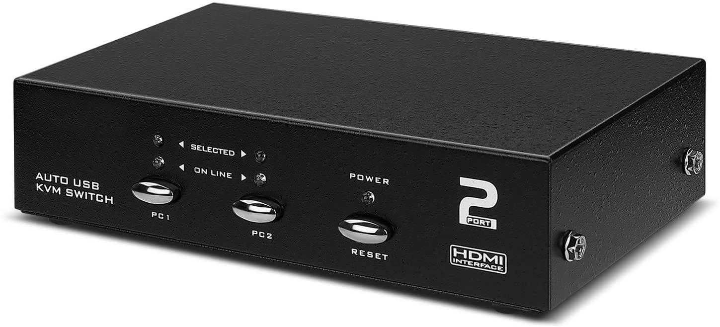 TNP KVM Switch HDMI (2 Port) Support 1080p Resolution HDCP w/ 2 HDMI & USB Cables Push Button, Hot Key Control Selector Rack Mount Adapter Hub for Computer PC Laptop Notebook Monitor Keyboard Mouse