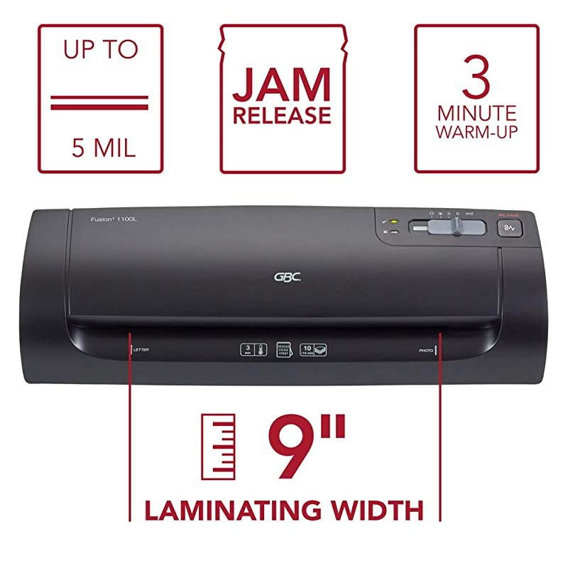 Thermal Laminator Machine Fusion 1100L 9 Inch 4 Min Warmup 3 or 5 Mil with 10 EZUse Laminating Pouches 3381650026