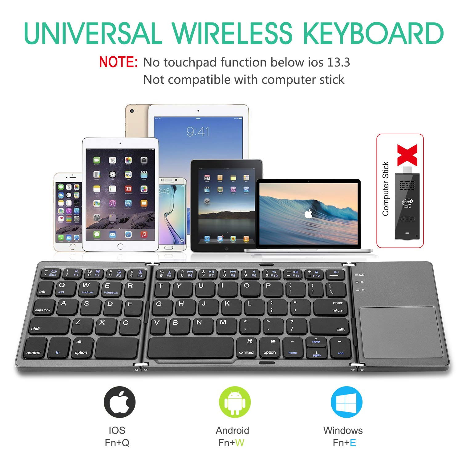Foldable Bluetooth Keyboard with Touchpad - Samsers Portable Wireless Keyboard with Stand Holder, Rechargeable Full Size Ultra Slim Pocket Folding Keyboard for Android Windows IOS Tablet & Laptop