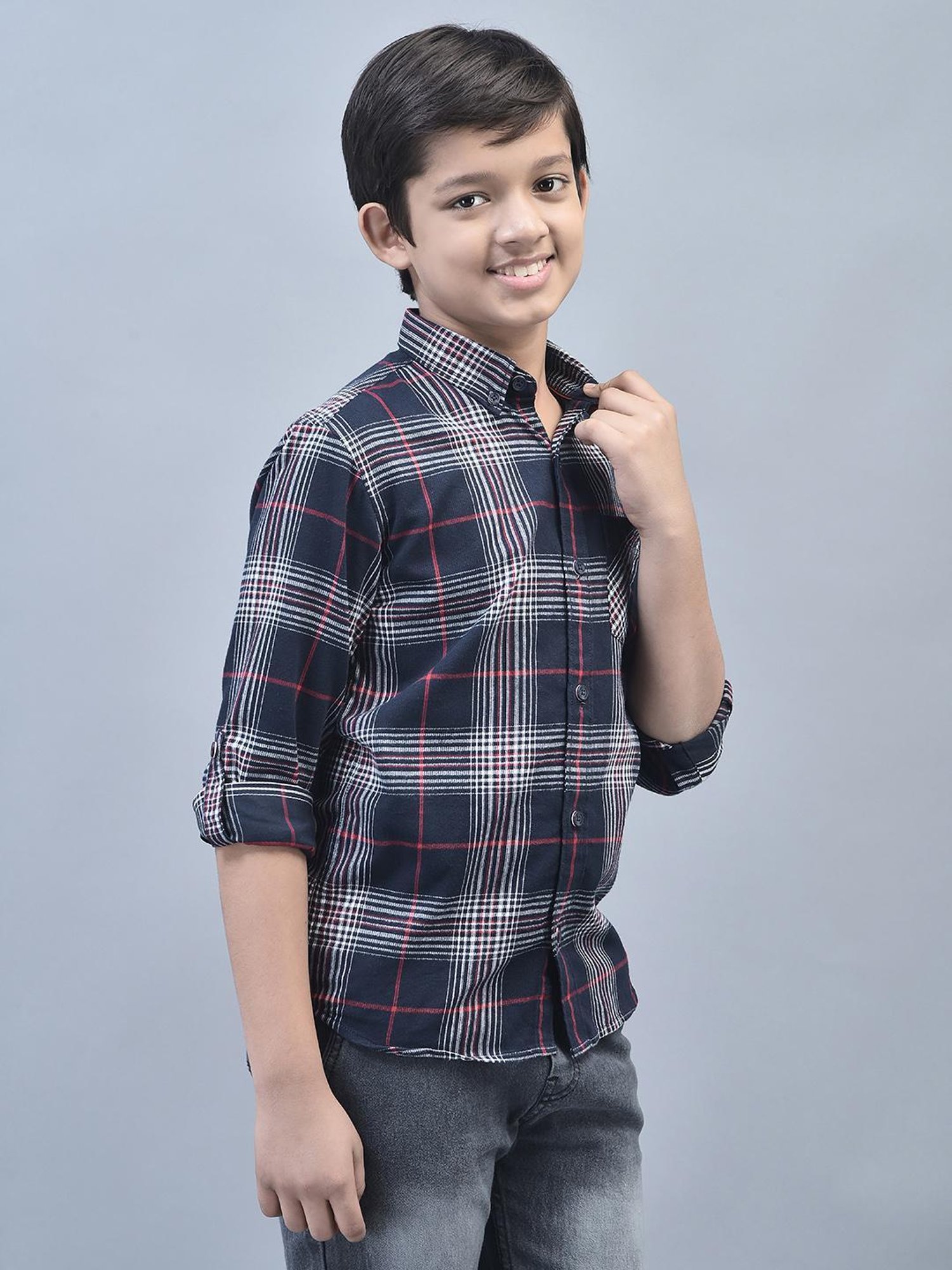 Crimsoune Club Boys Navy Checks Full Sleeves Shirt